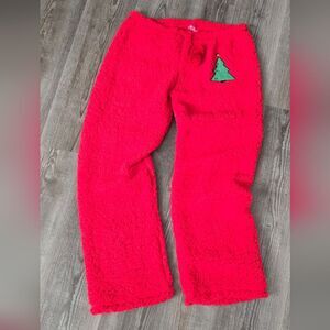 Love to sleep red christmas super fluffy fleece pj pants with xmas tree size XL
